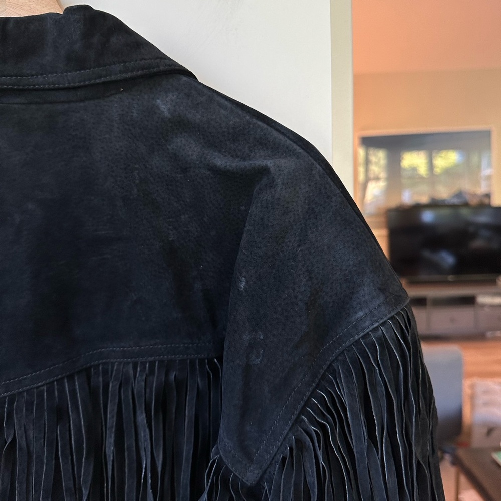 Minnetonka Leather Oversized Fringe Jacket – Button Up Black, XL - Picture 8 of 10